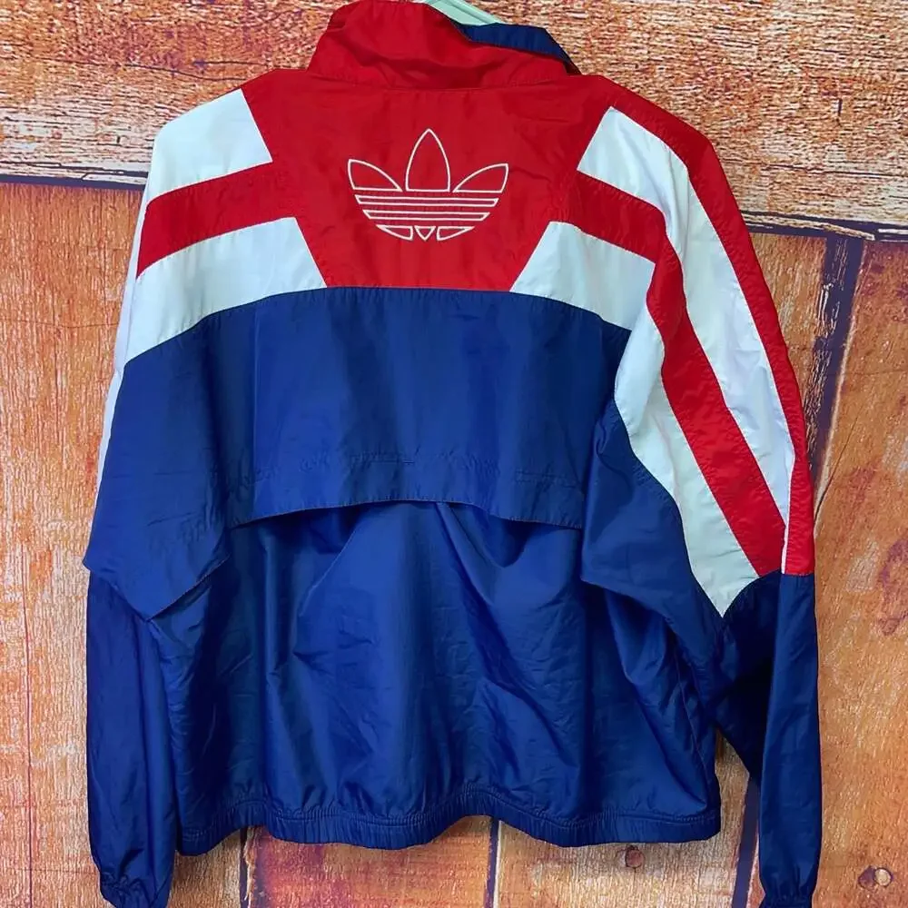 Vintage 90s Adidas Trefoil Windbreaker Jacket Blue Red White Sz L
